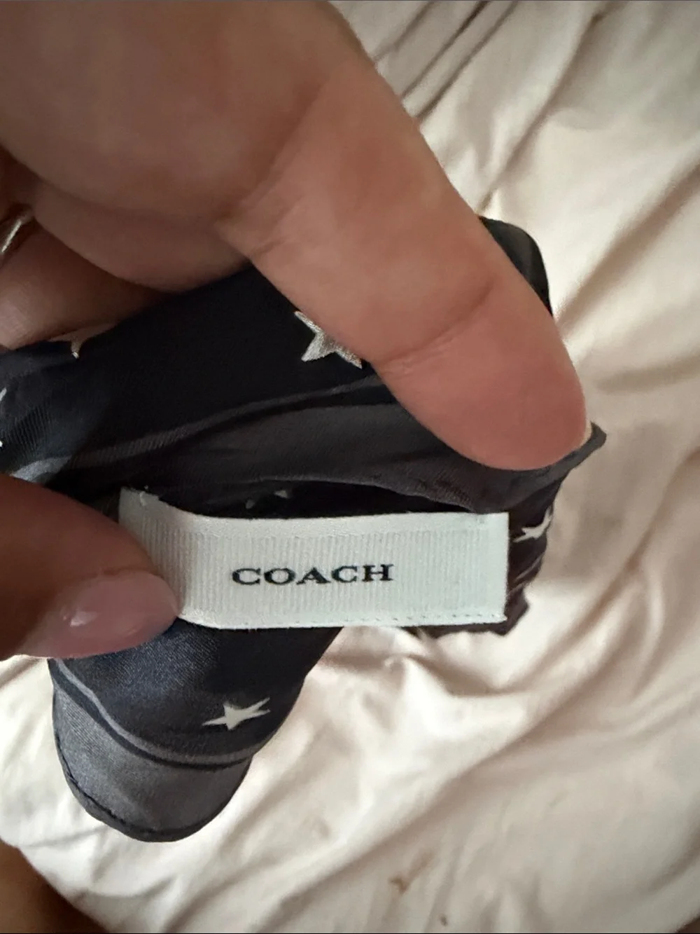 Coach Black and White Star Silk Square Scarf